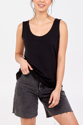 Double Layer Scoop Neck Plain Vest