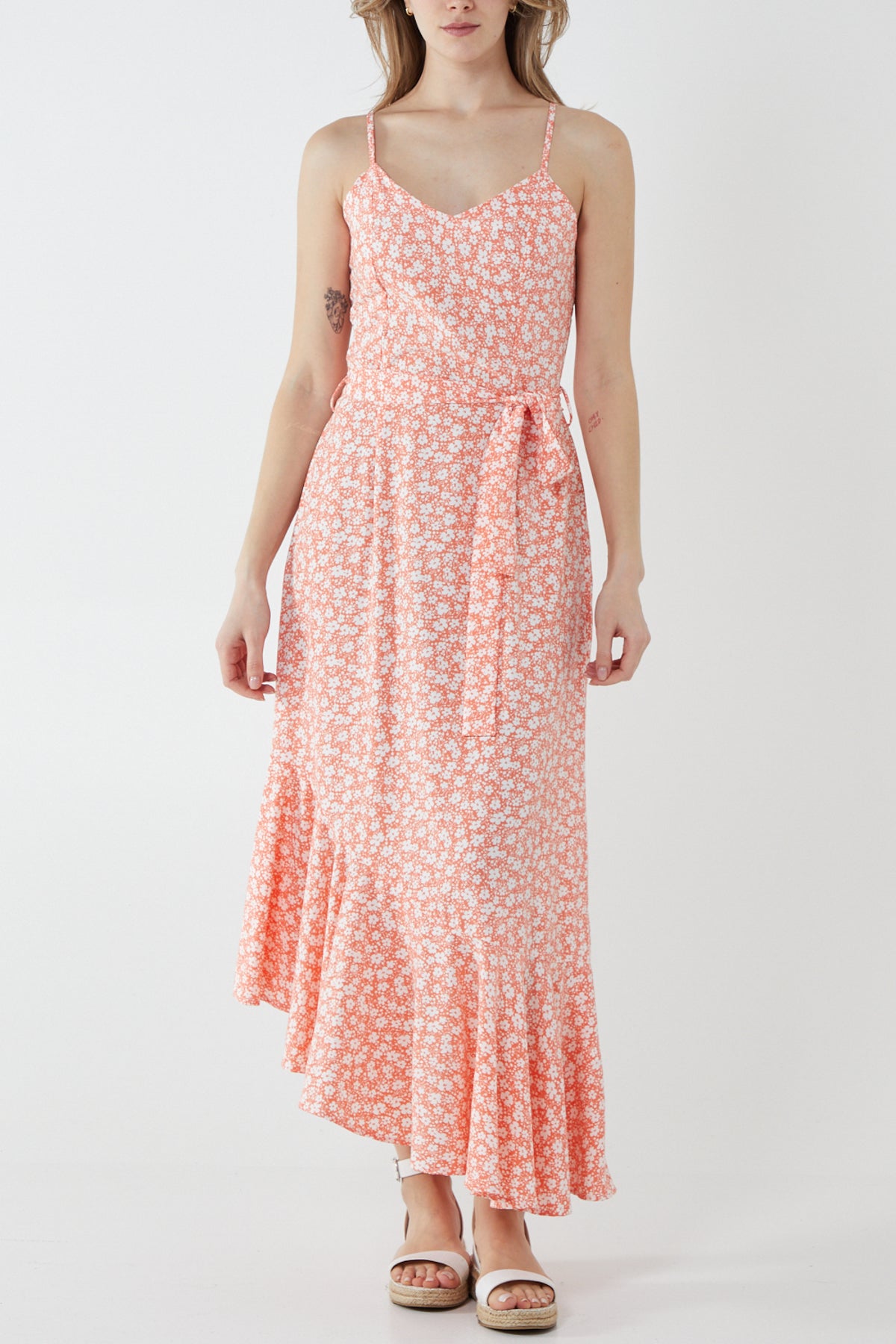 Floral Asymmetric Hem Maxi Dress