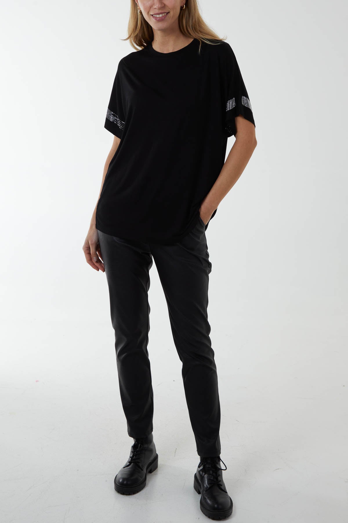 Diamante Trim Sleeves T-Shirt