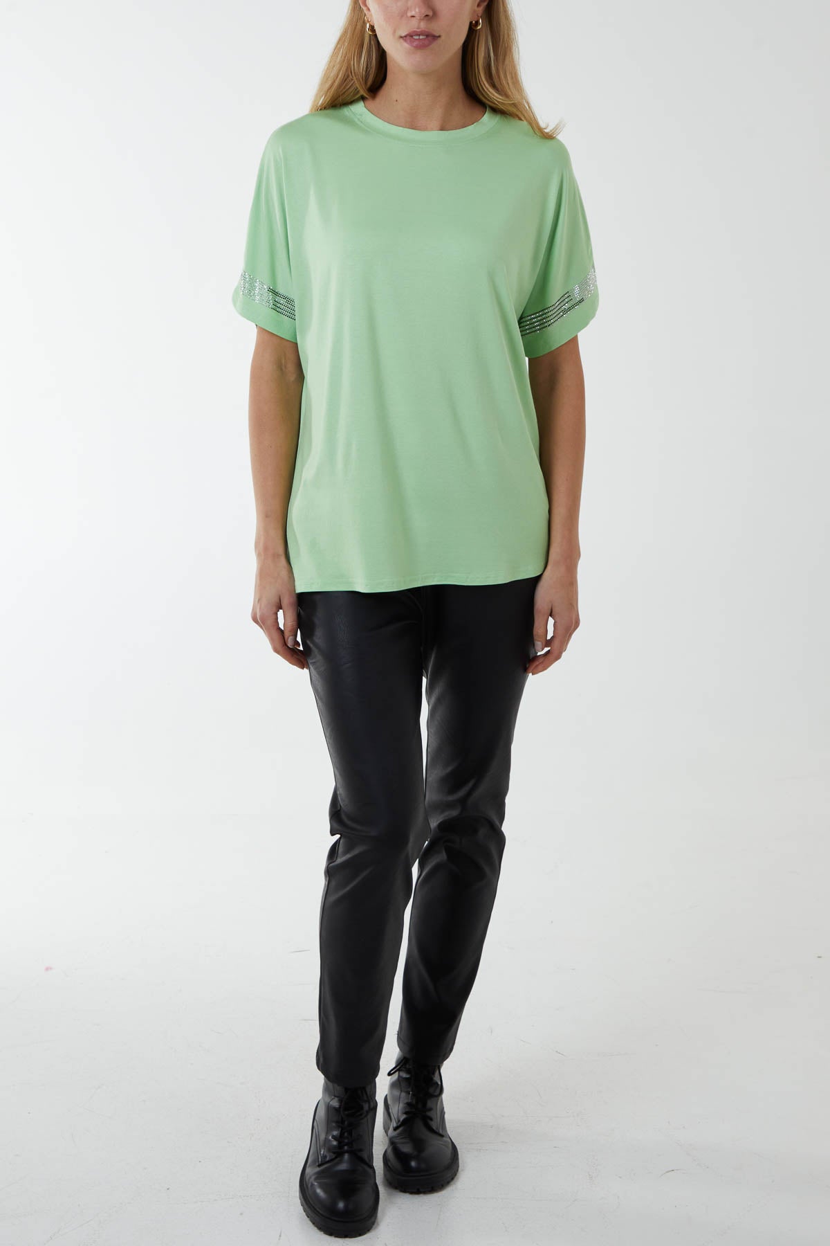 Diamante Trim Sleeves T-Shirt