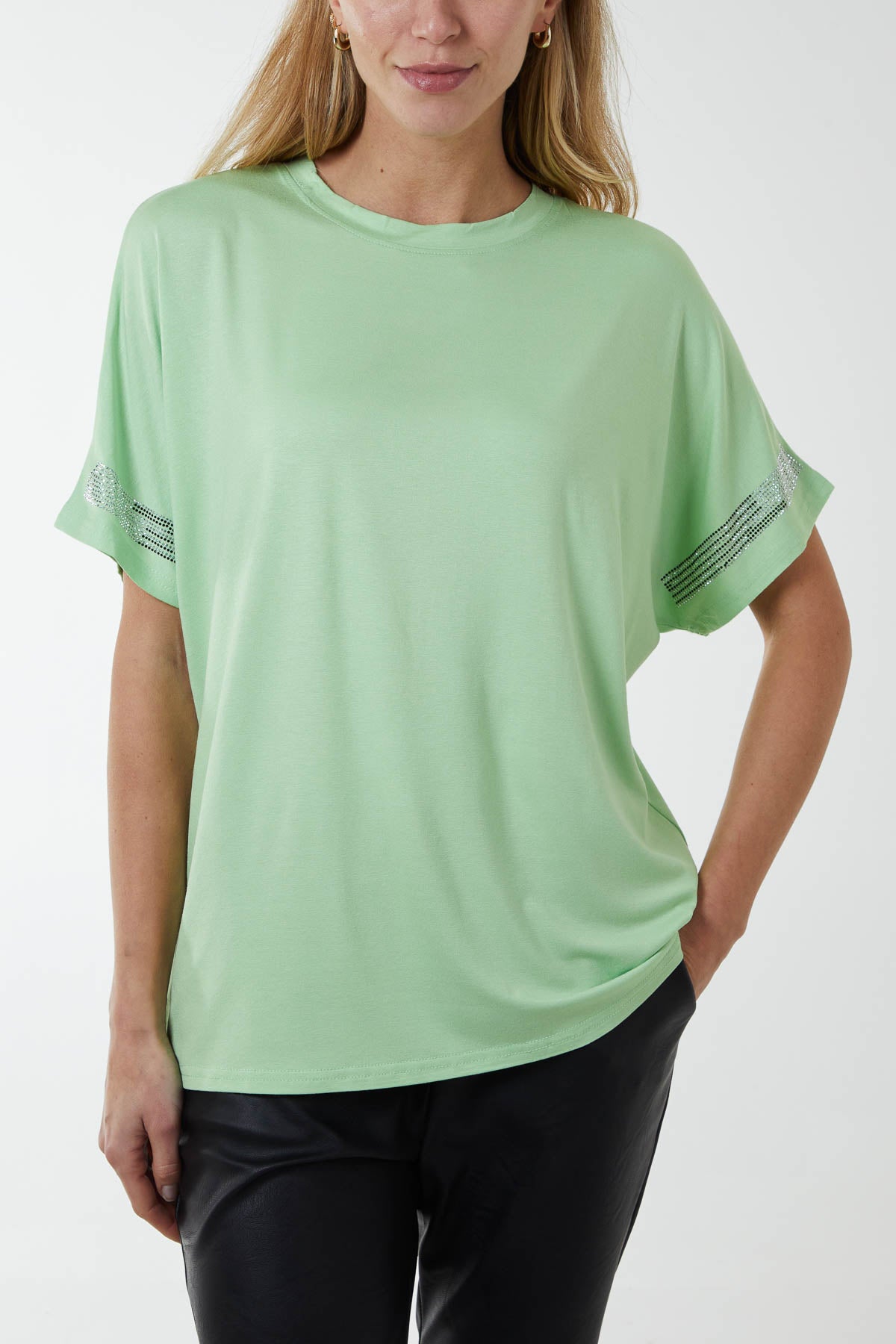 Diamante Trim Sleeves T-Shirt