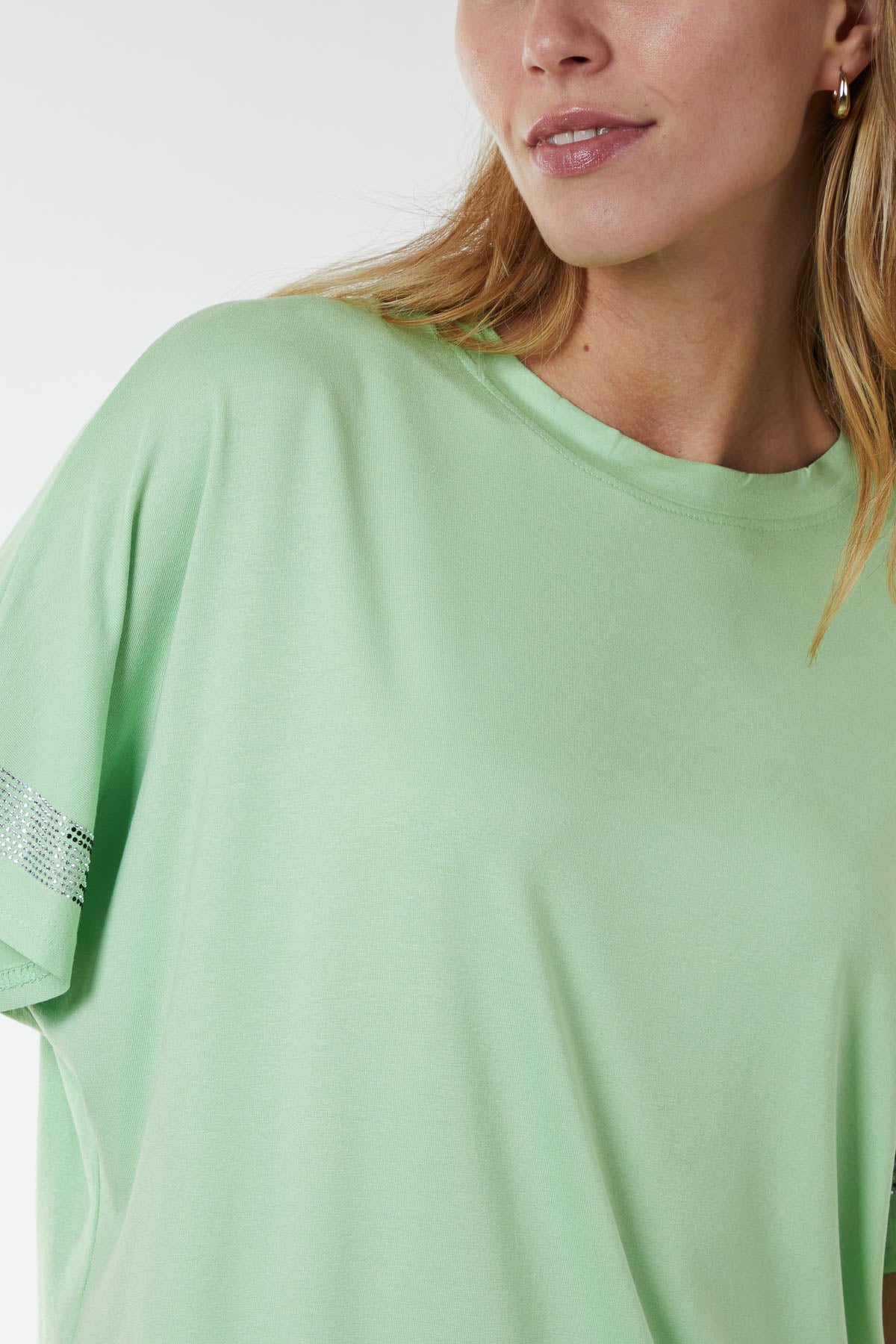 Diamante Trim Sleeves T-Shirt