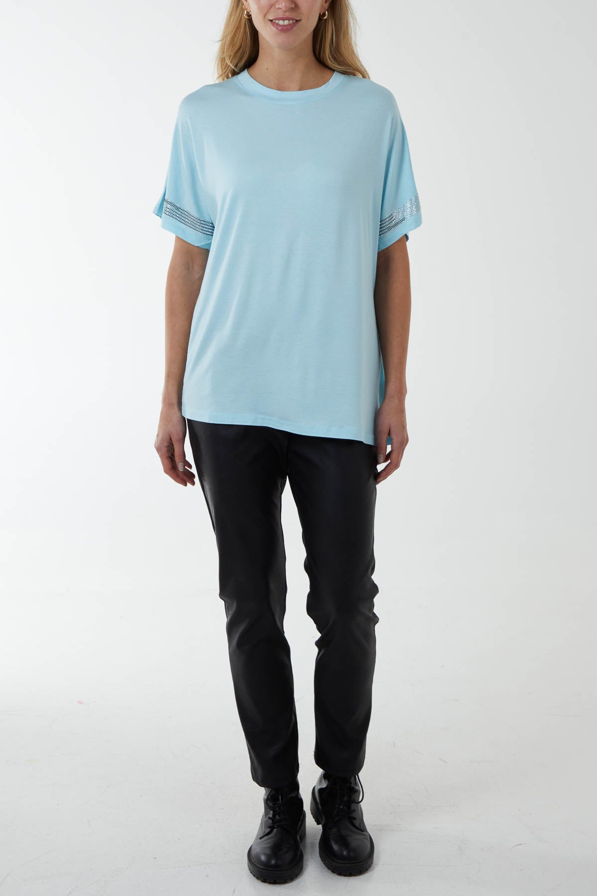 Diamante Trim Sleeves T-Shirt