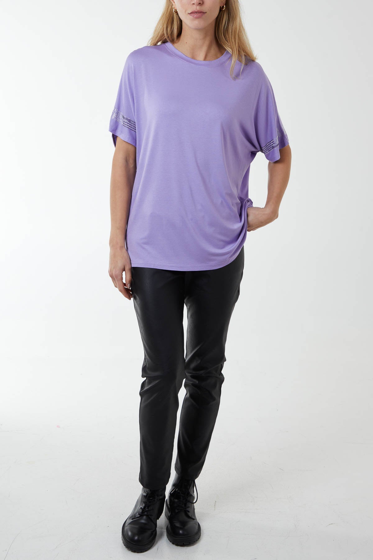 Diamante Trim Sleeves T-Shirt