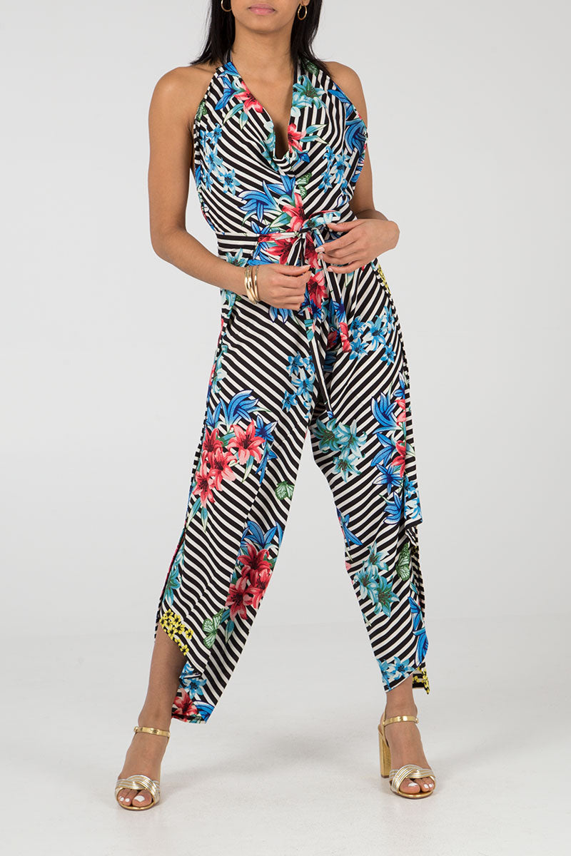 Stripe Floral Multiway Tie / Jumpsuit Trousers