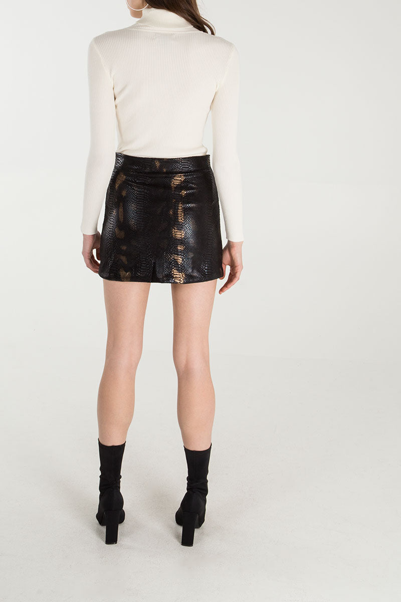 Zip Front Snake Skin Mini Skirt