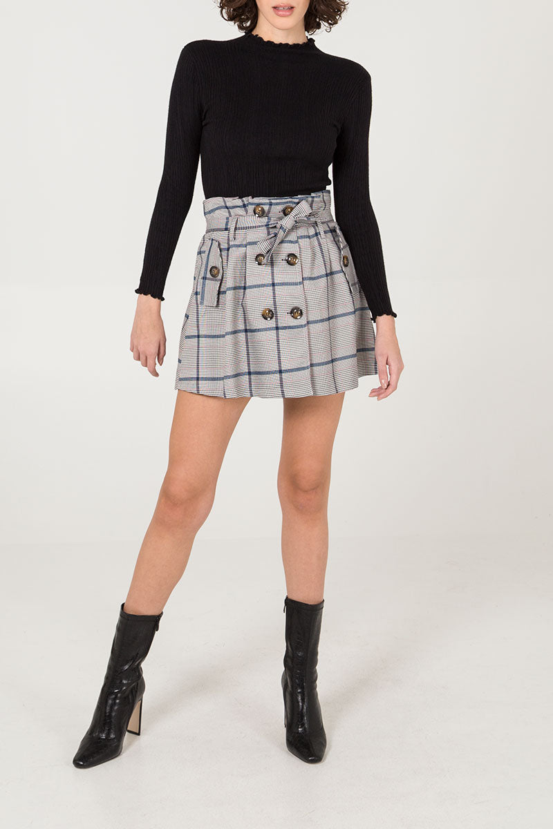 Check Paperbag Mini Skirt