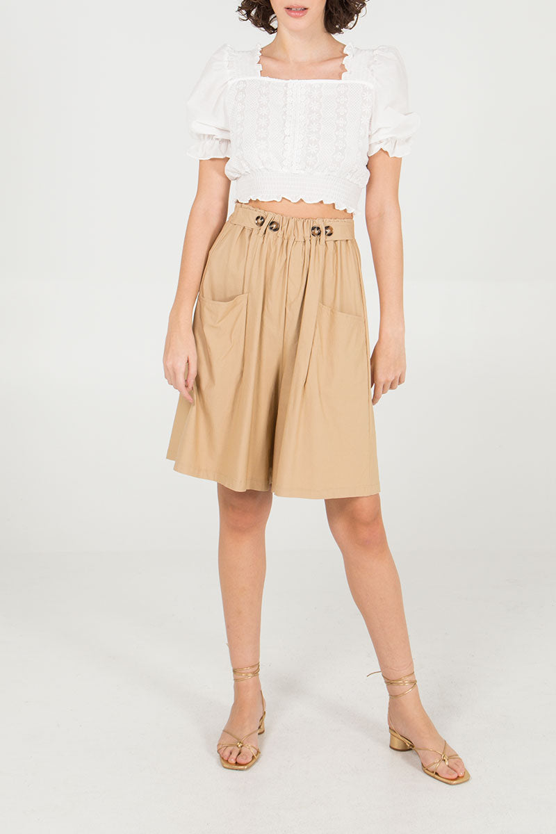 Embroidered Puff Sleeve Crop Top
