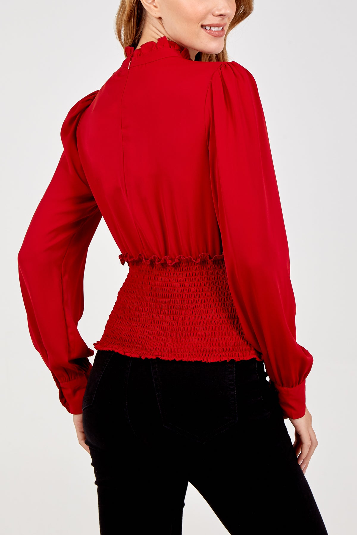Frill Collar Shirred Top