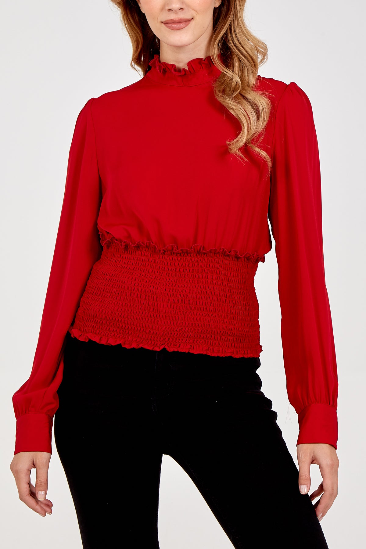 Frill Collar Shirred Top