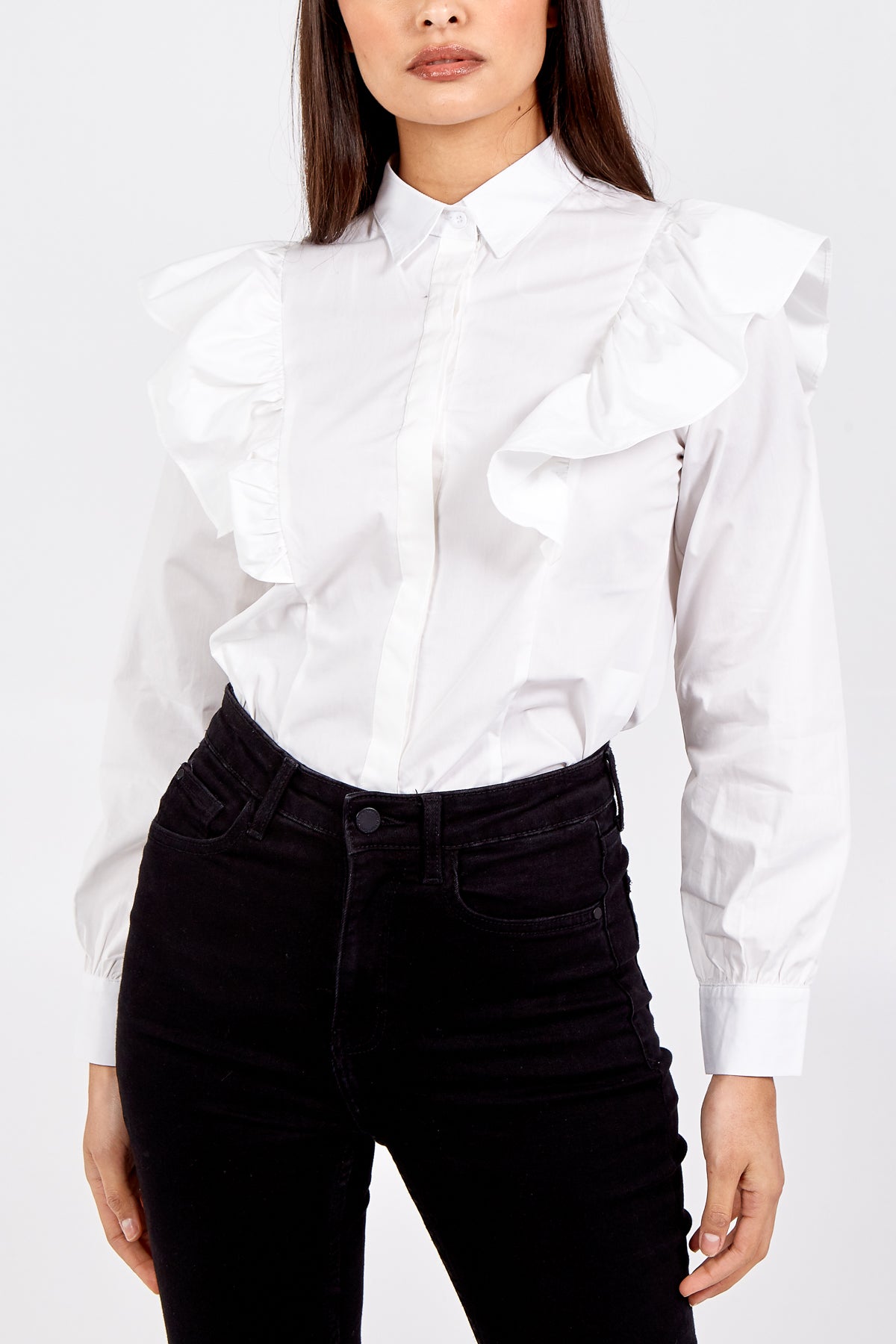 White frill shoulder top sale