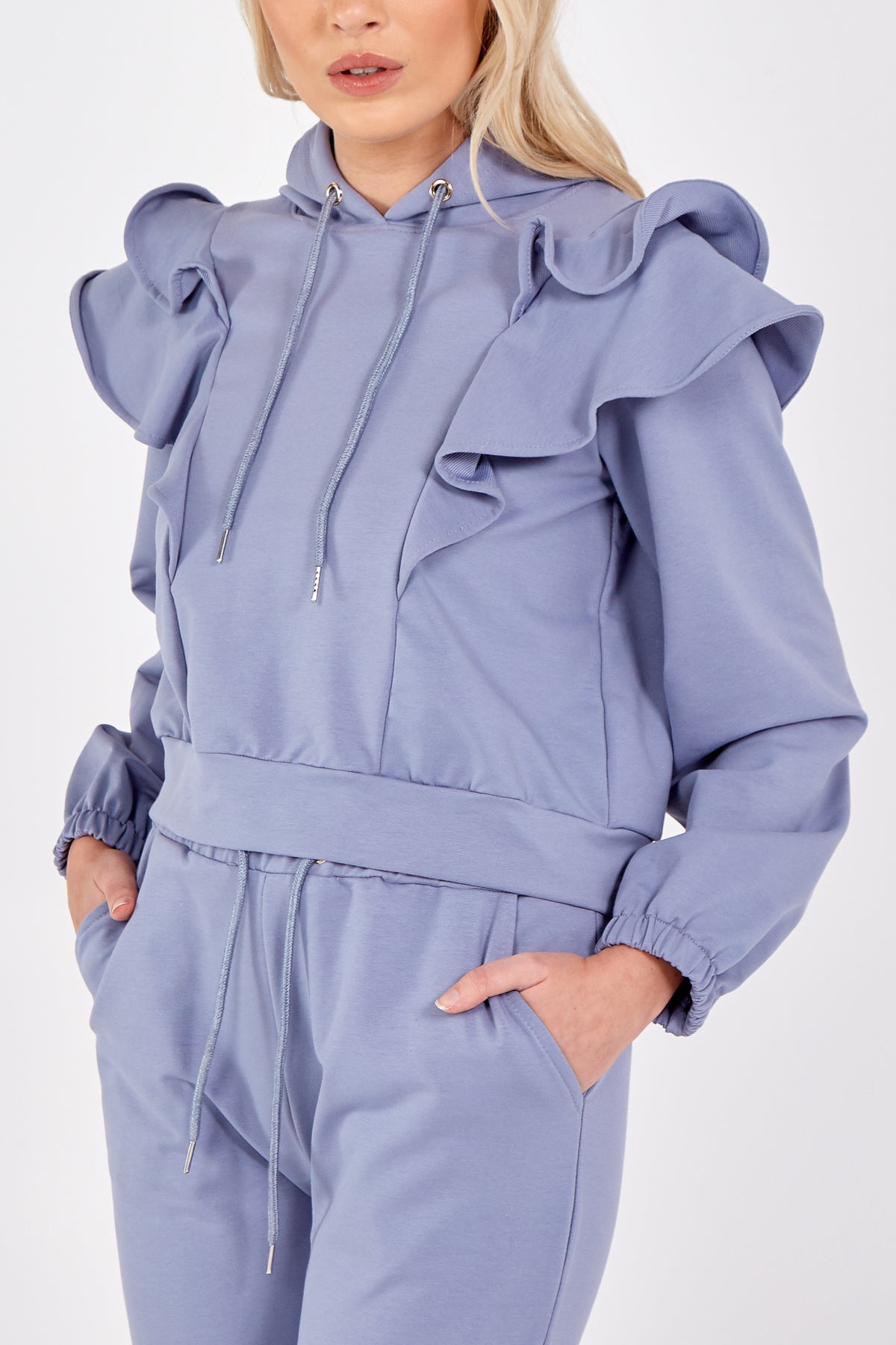 Ruffle Shoulder Hoodie & Straight Leg Jogger Set