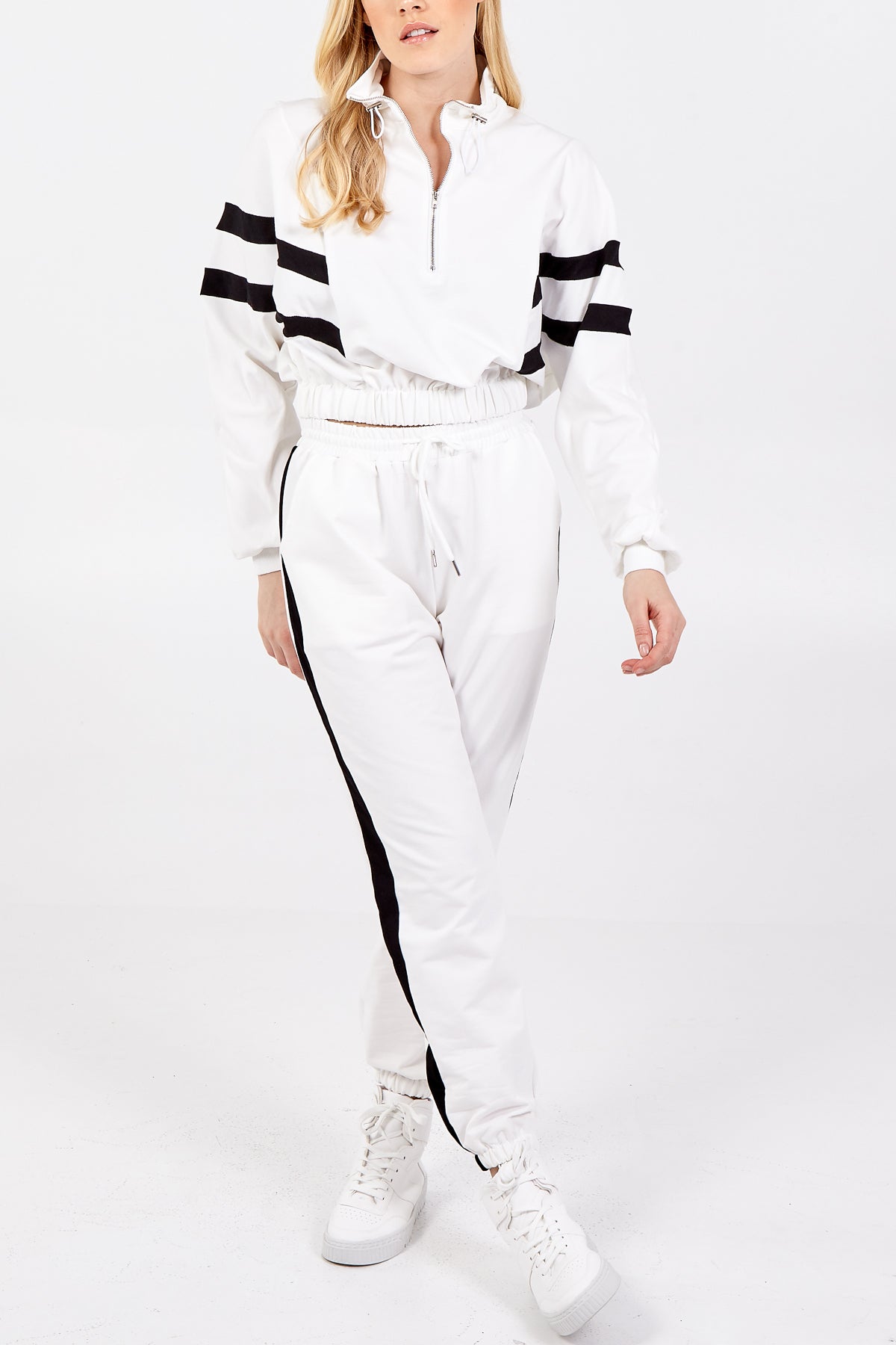 Cropped Hoodie & Two Stripe Jogger Tracksuit