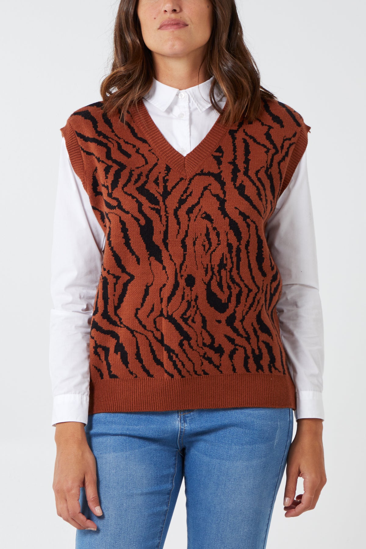 Animal Pattern V-Neck Knit Vest