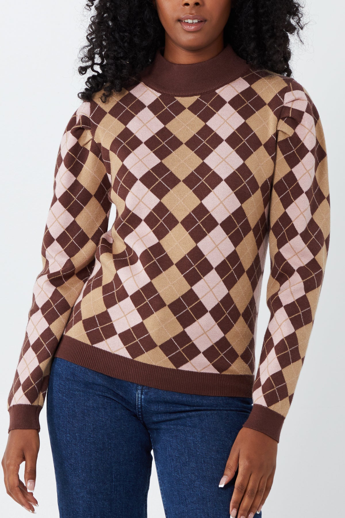 High Neck Diamond Check Jumper