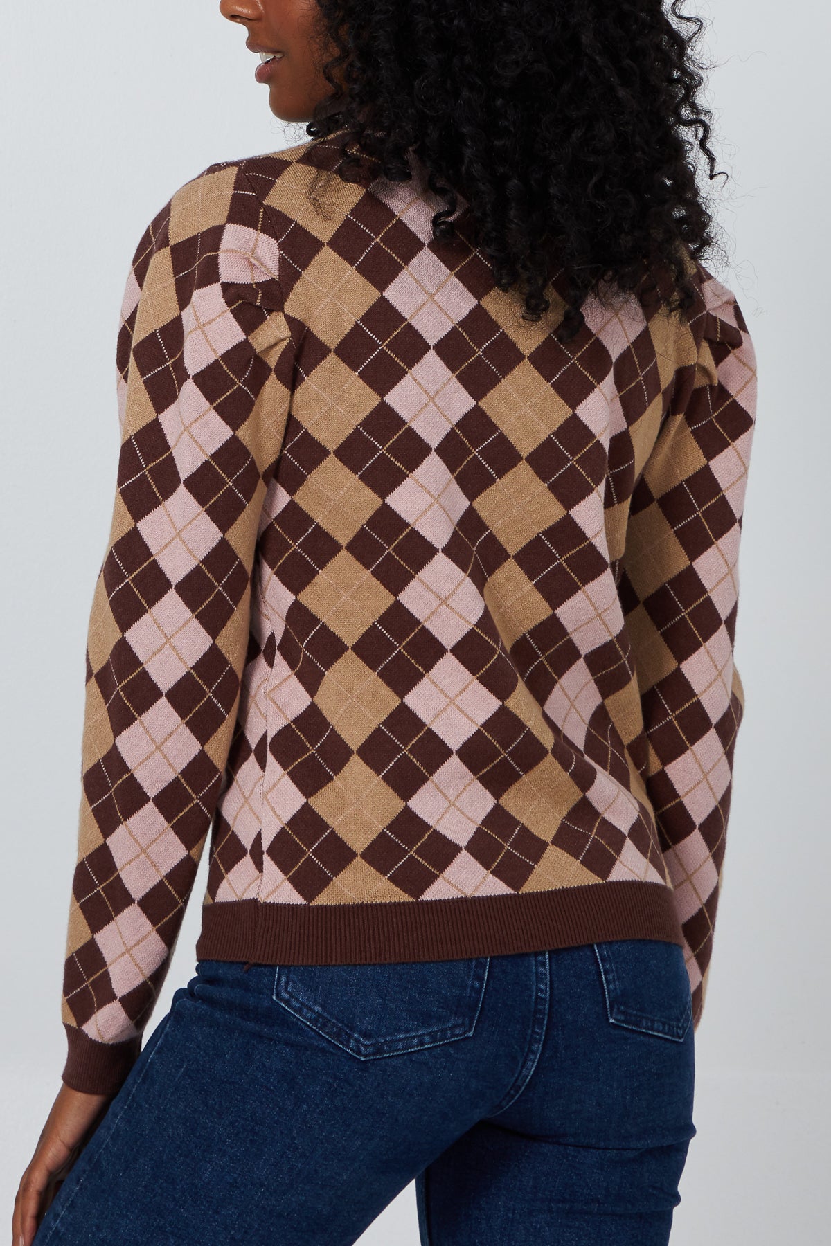High Neck Diamond Check Jumper