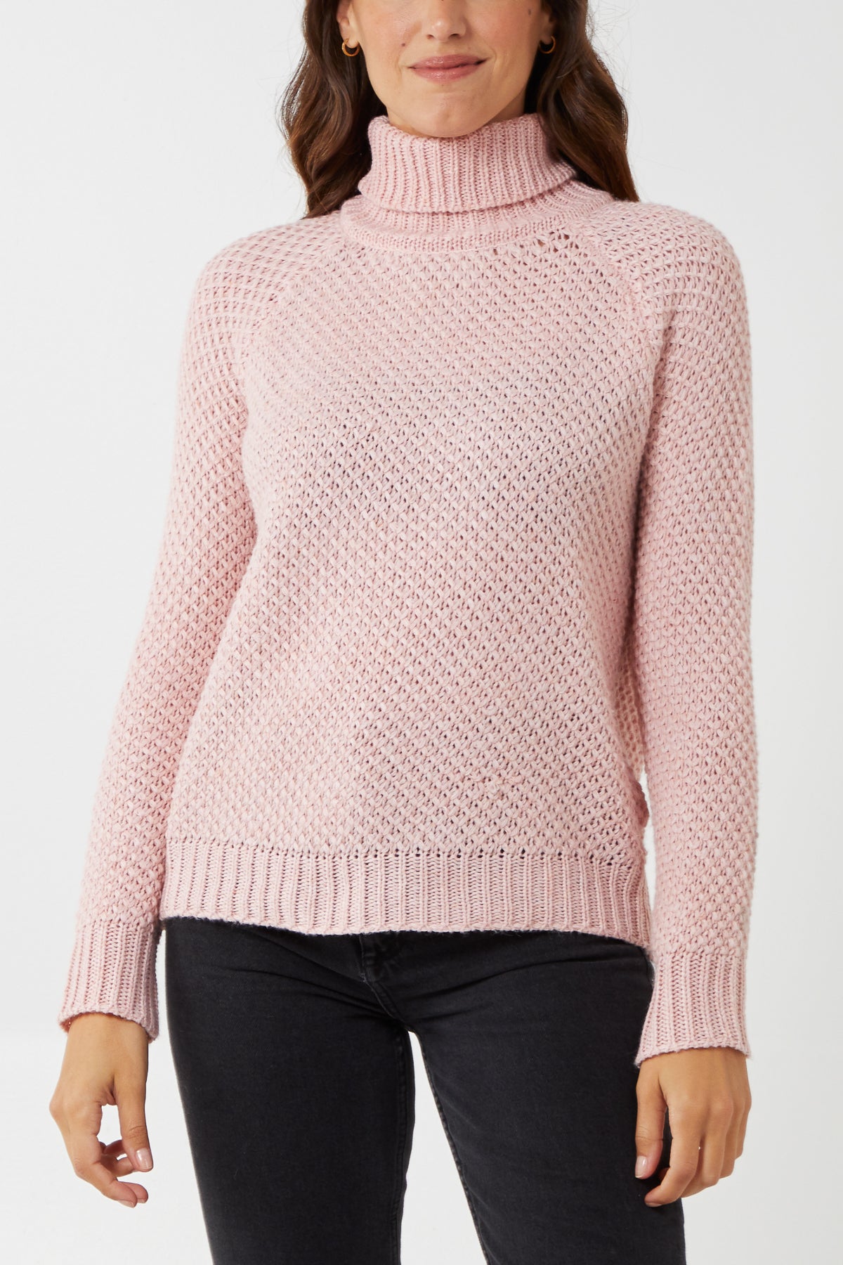 Basket Weave Roll Neck Jumper