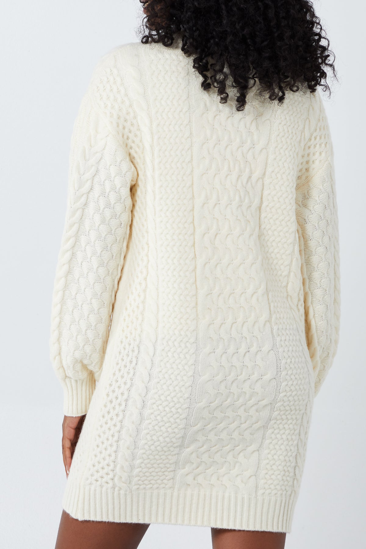 V-Neck Chunky Cable Knit Jumper Dress