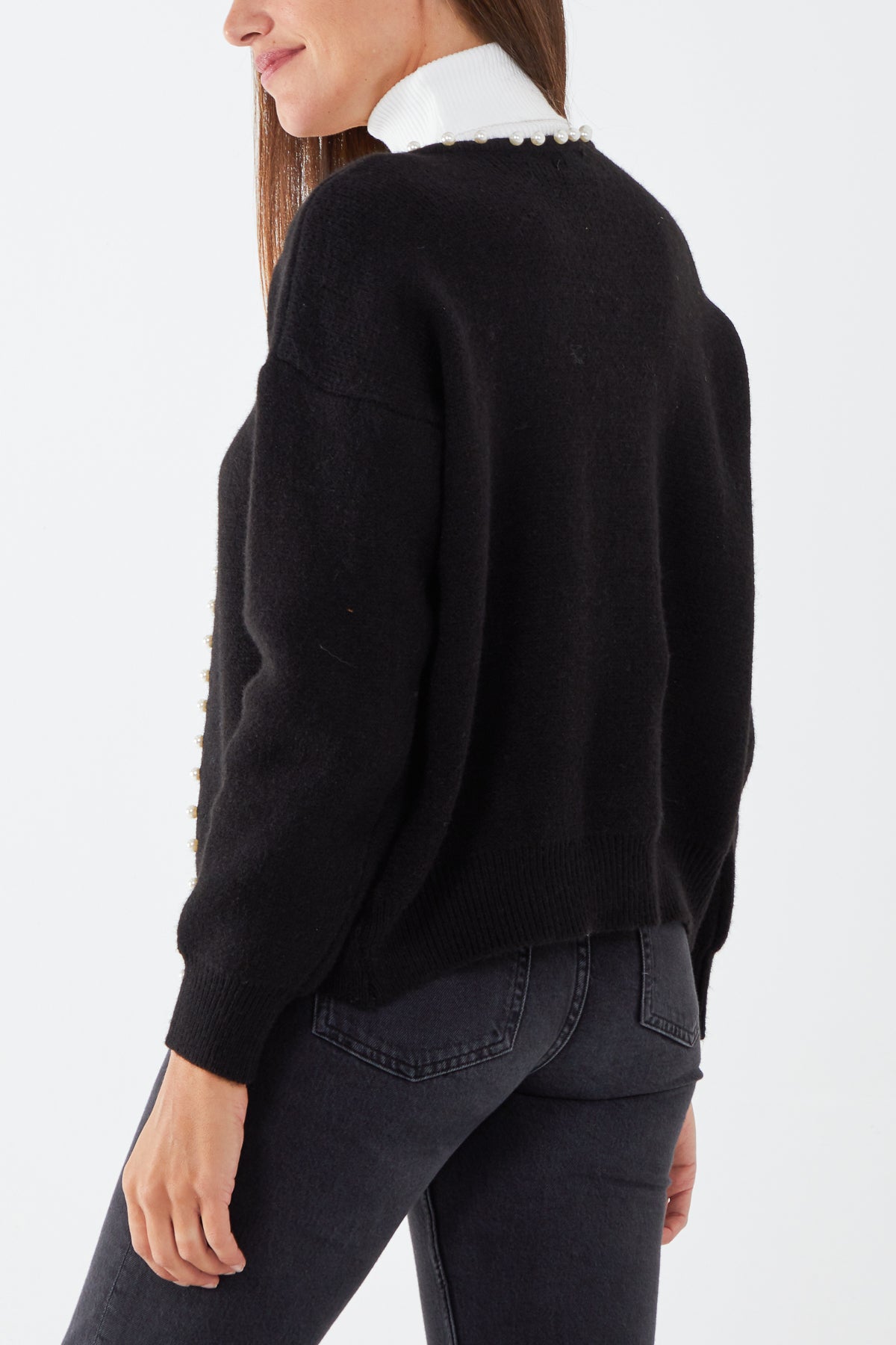 Cropped Cardigan With Pearl Applications