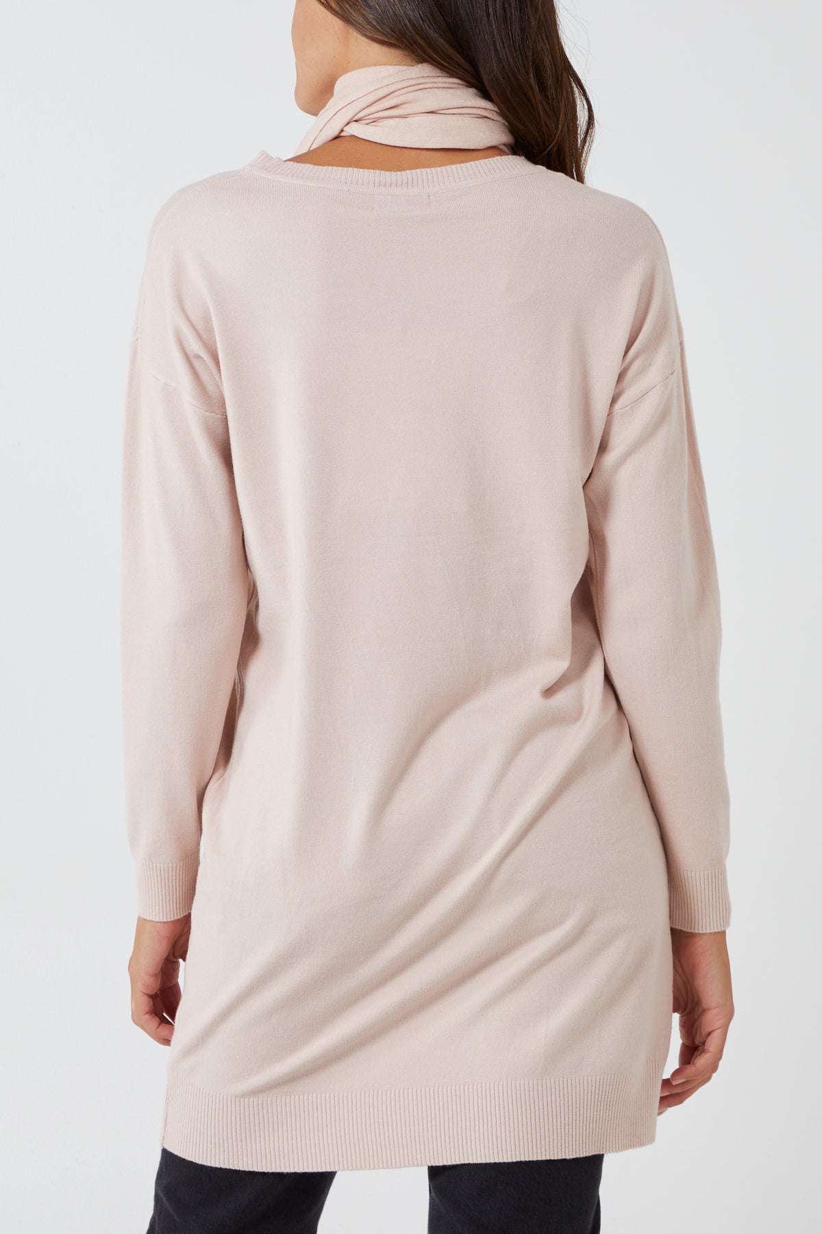 Long Crewneck Dress With Diamante Scarf