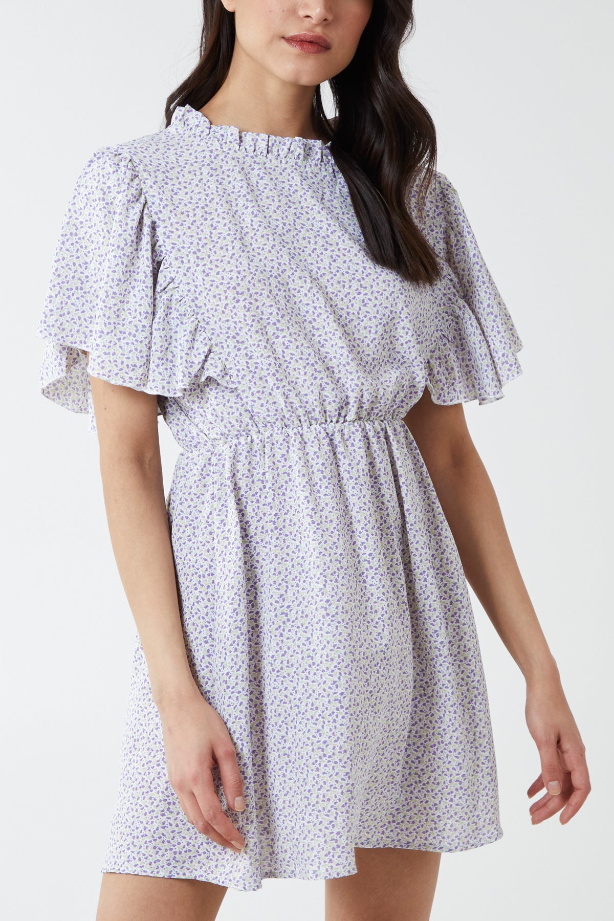 Floral Print Butterfly Sleeve Mini Dress