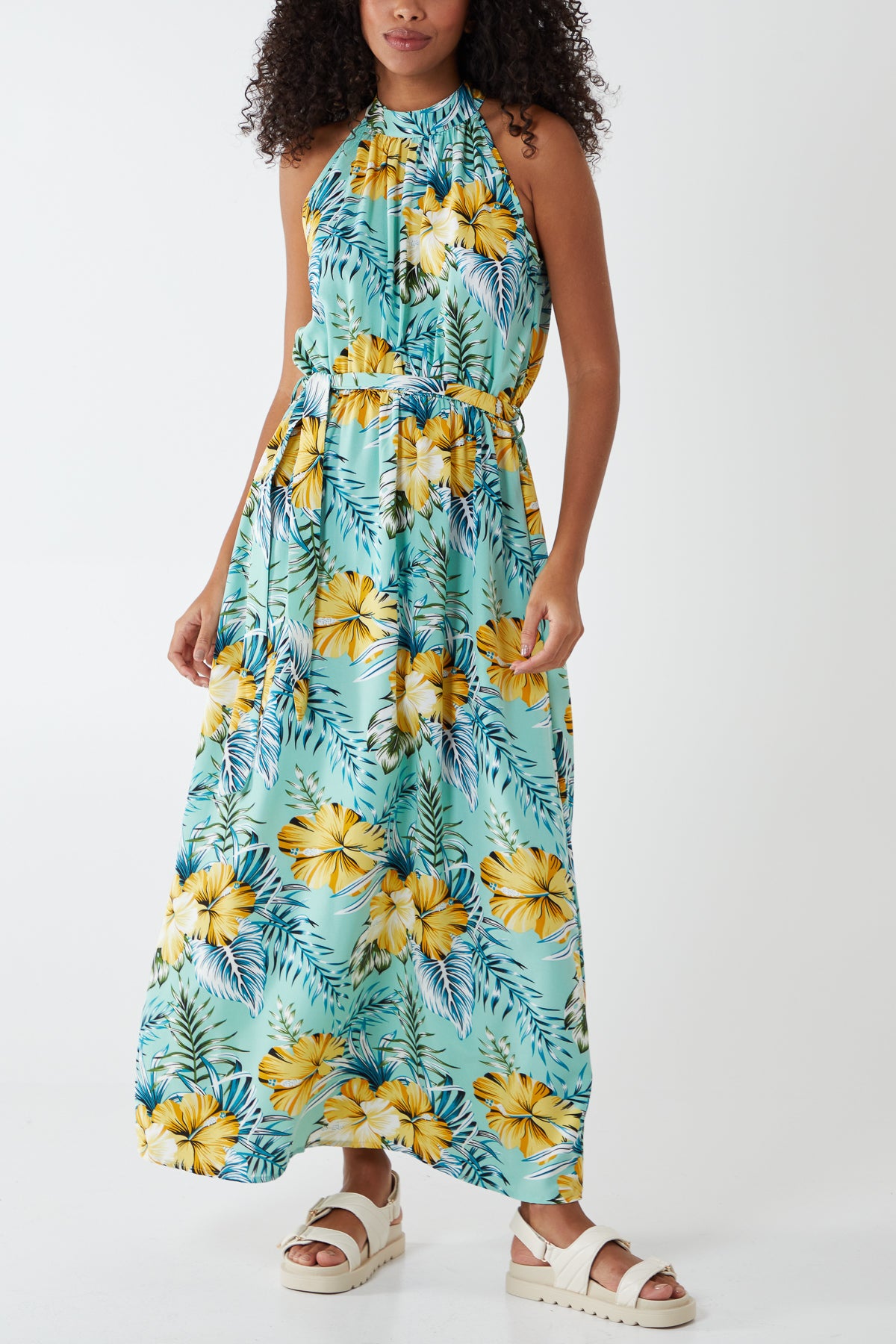Floral Cut Away Sleeve Maxi Dress