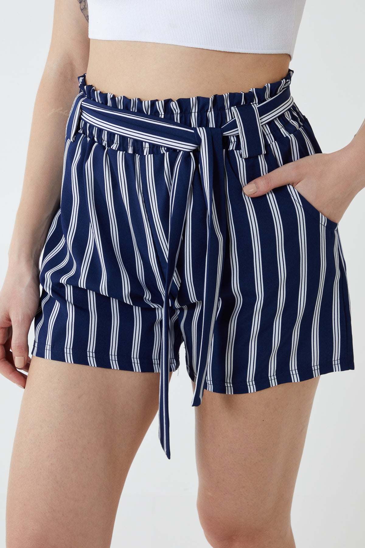 Stripe Belted Shorts