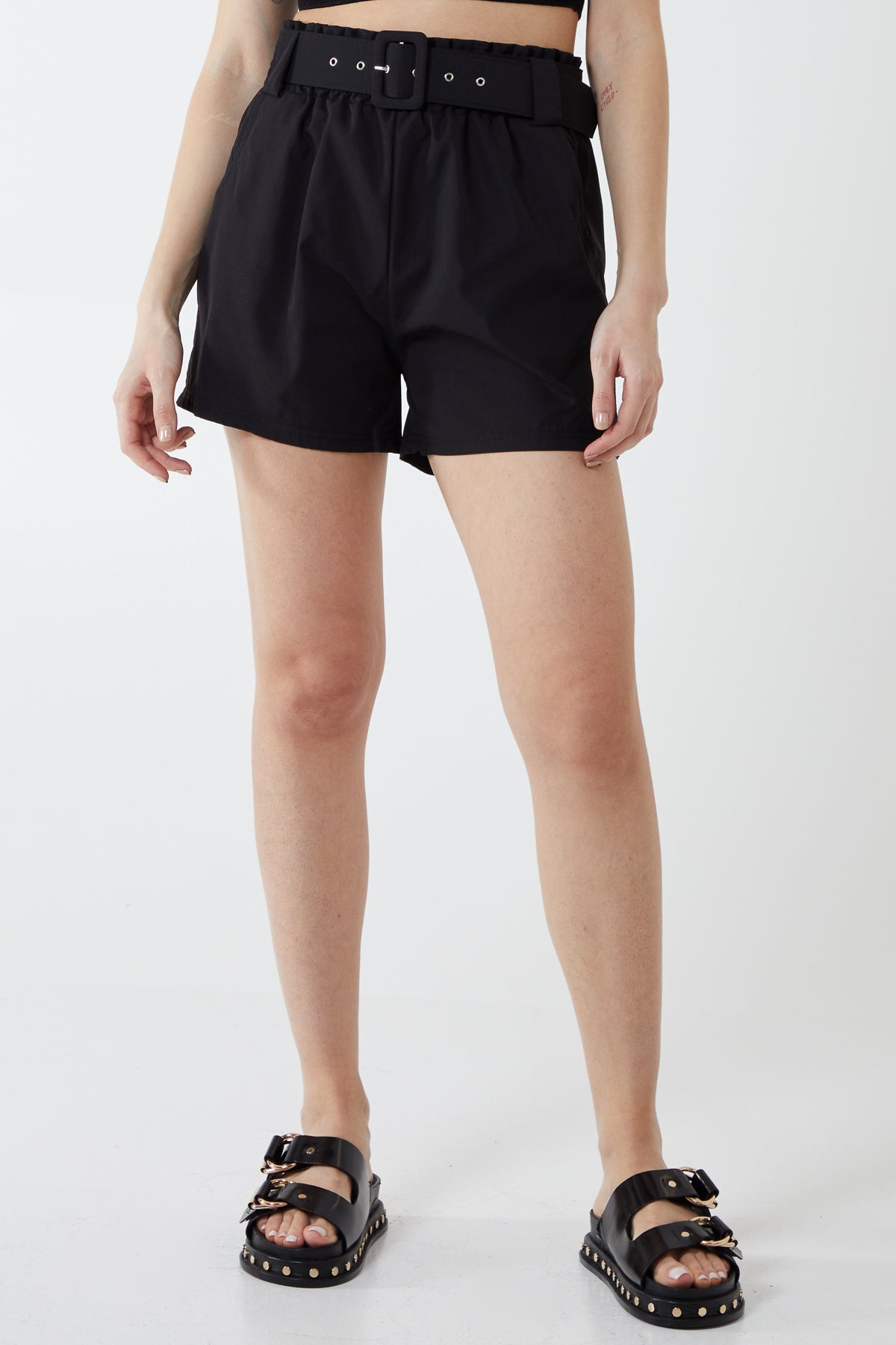 Wide Belted Paperbag Shorts