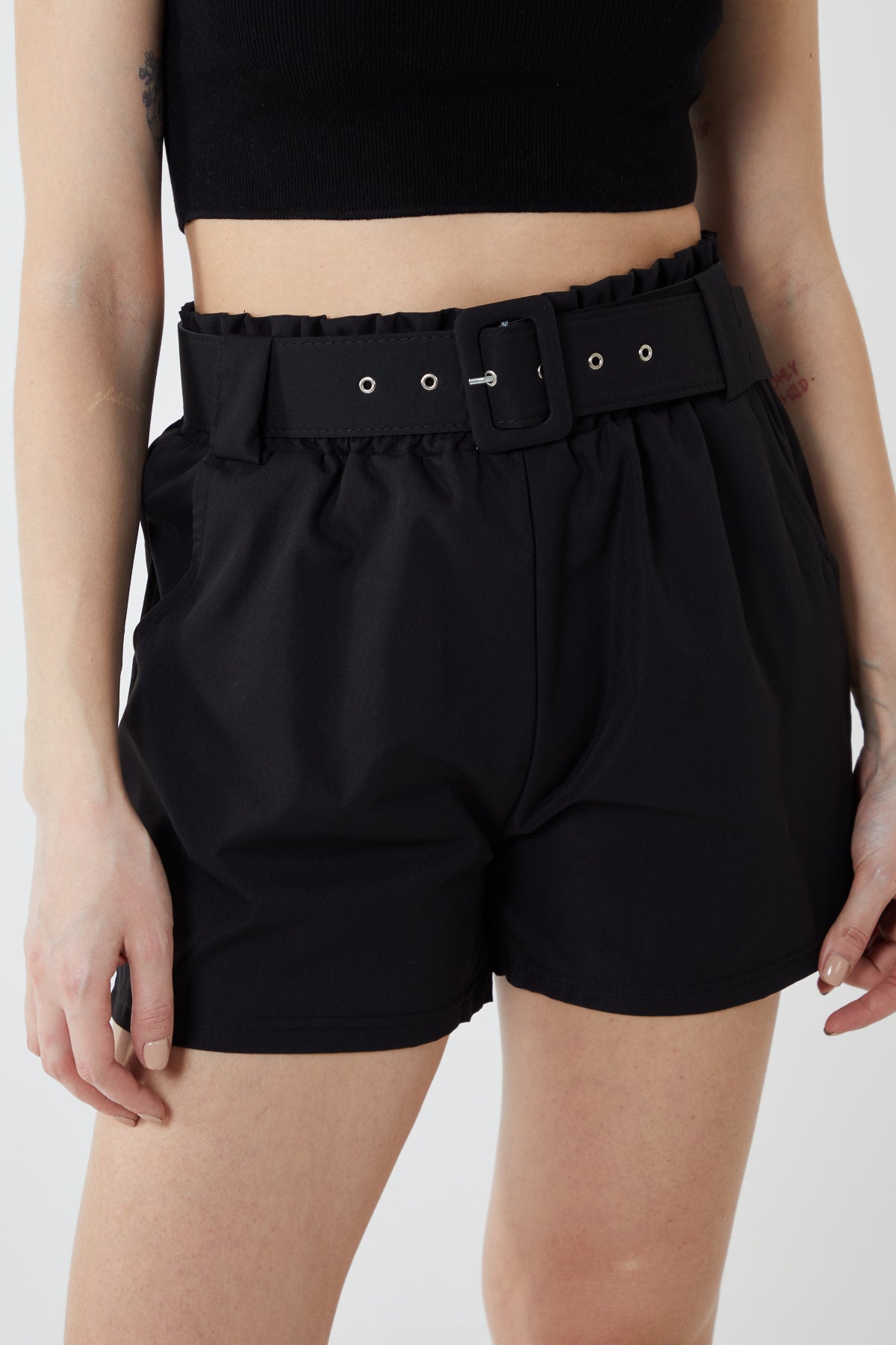 Wide Belted Paperbag Shorts