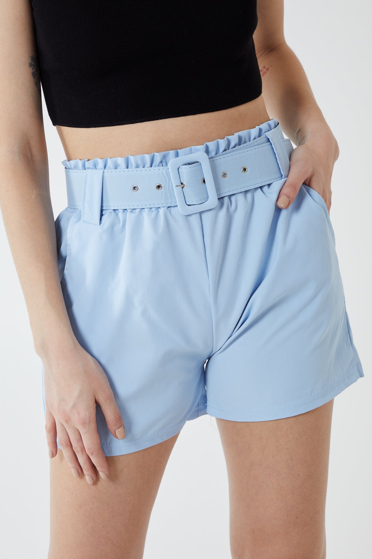 Wide Belted Paperbag Shorts