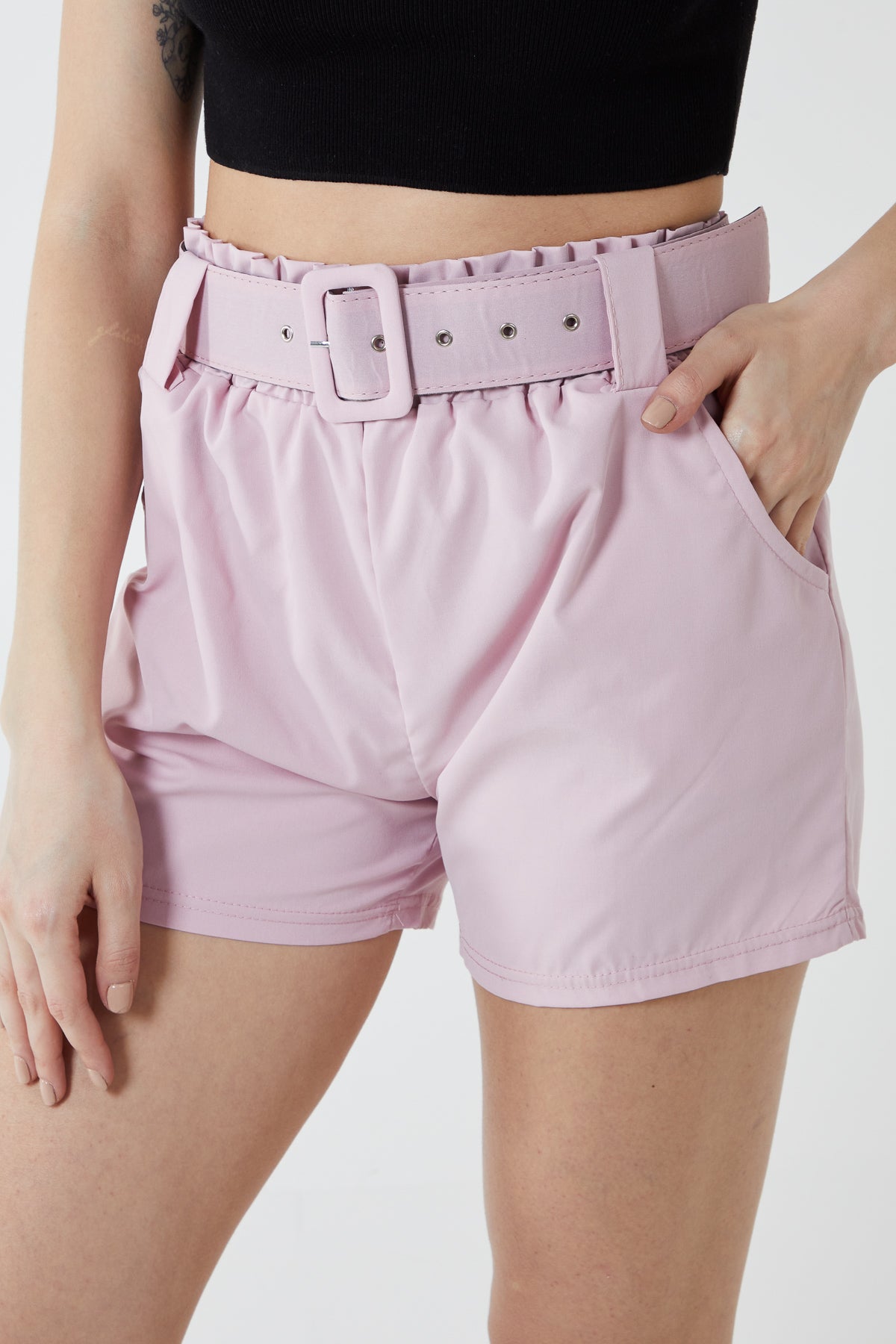 Wide Belted Paperbag Shorts