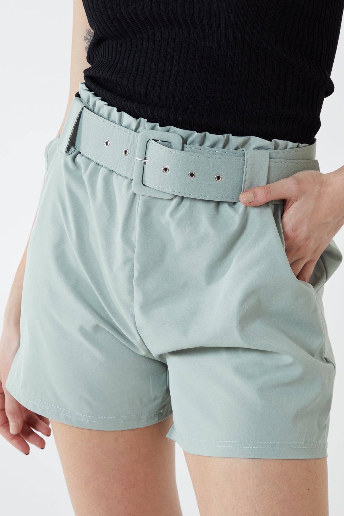 Wide Belted Paperbag Shorts