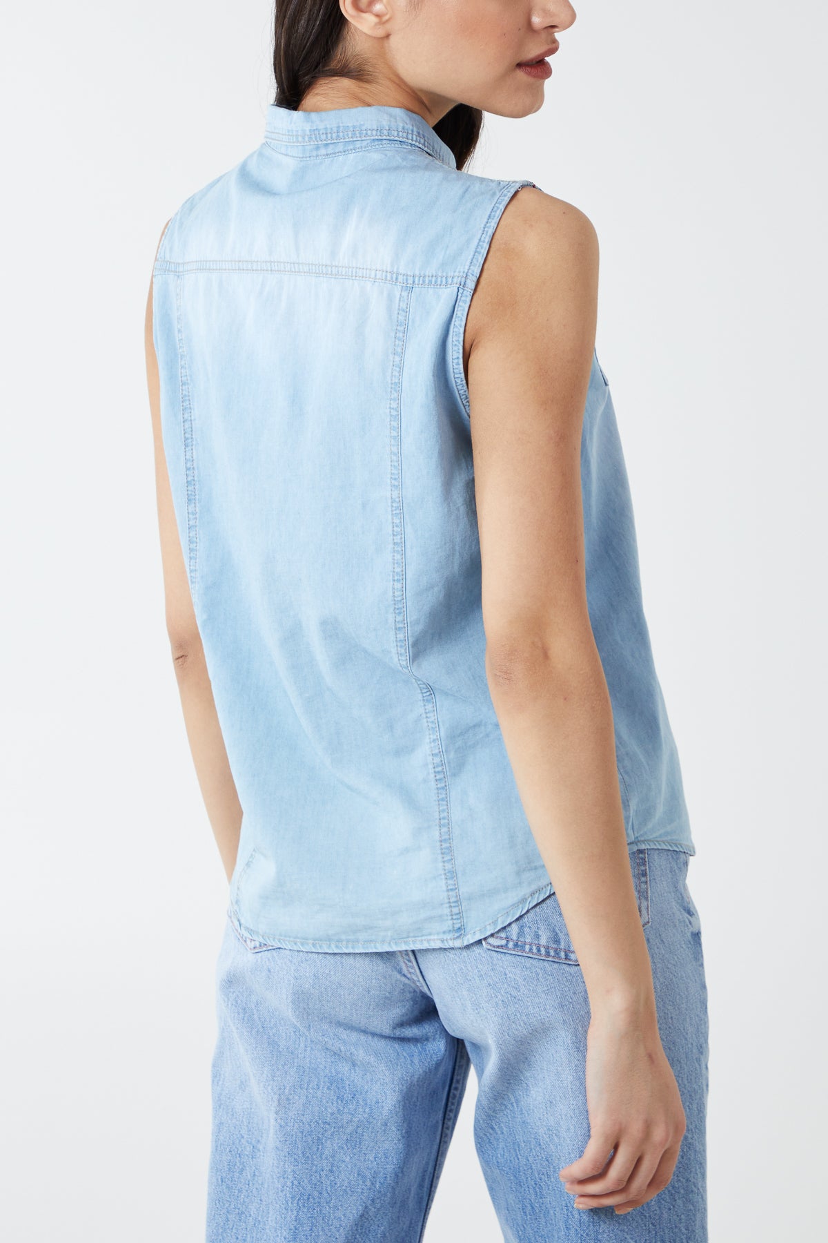 Beaded Sleeveless Denim Shirt