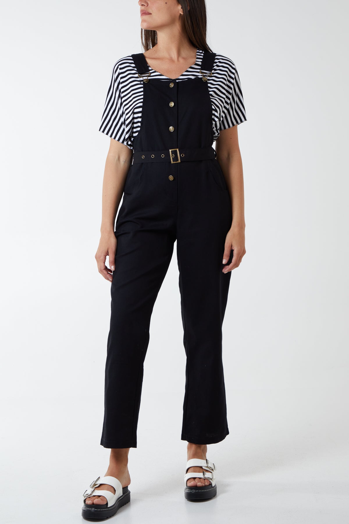 Button Front Two Pocket Belted Dungarees