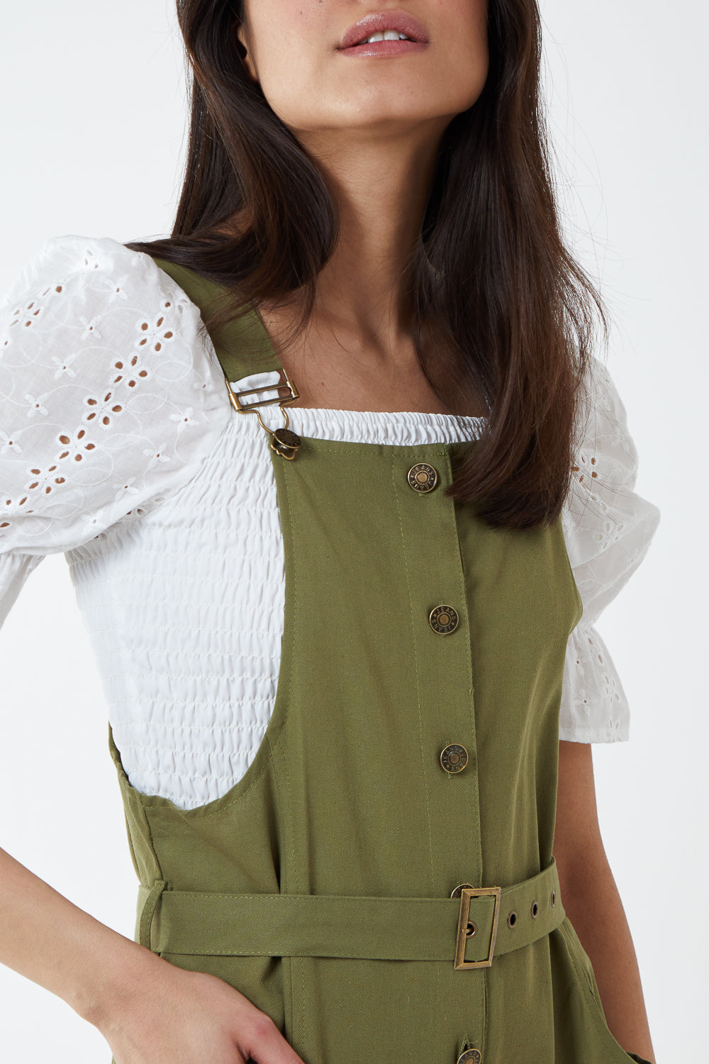 Button Front Two Pocket Belted Dungarees