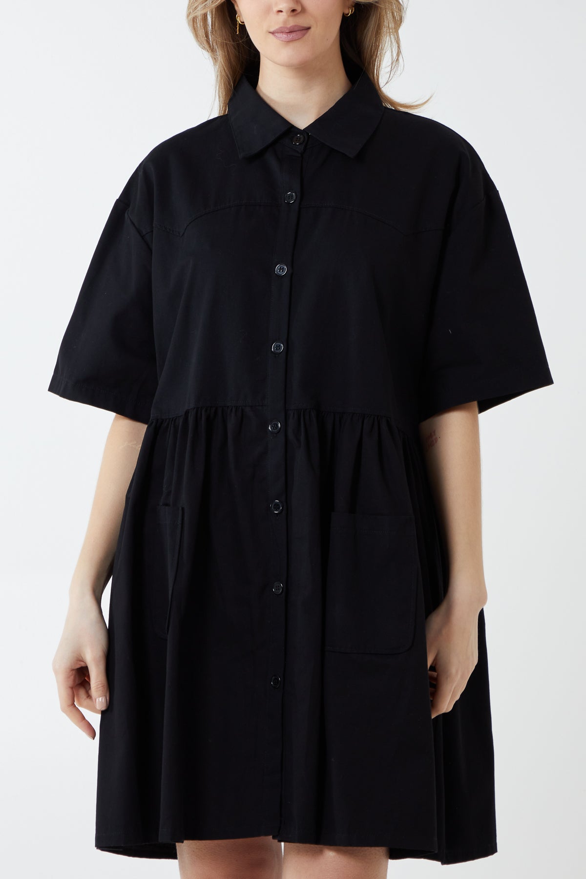 Short Sleeve Smock Shirt Dress