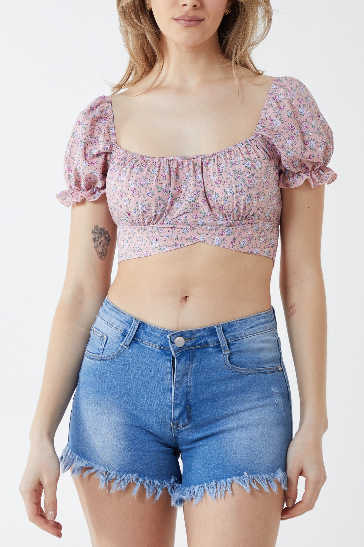 Floral Puff Sleeve Tied Top