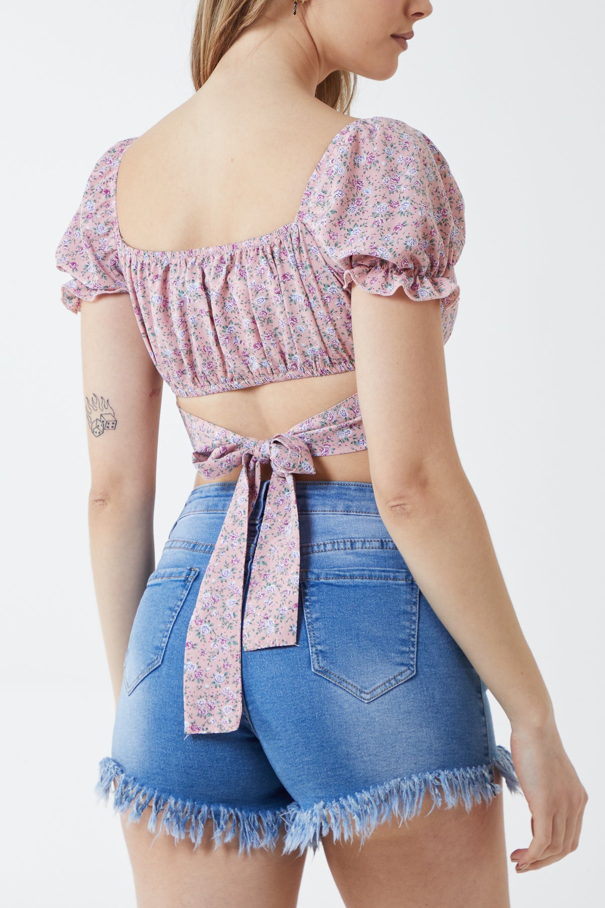 Floral Puff Sleeve Tied Top