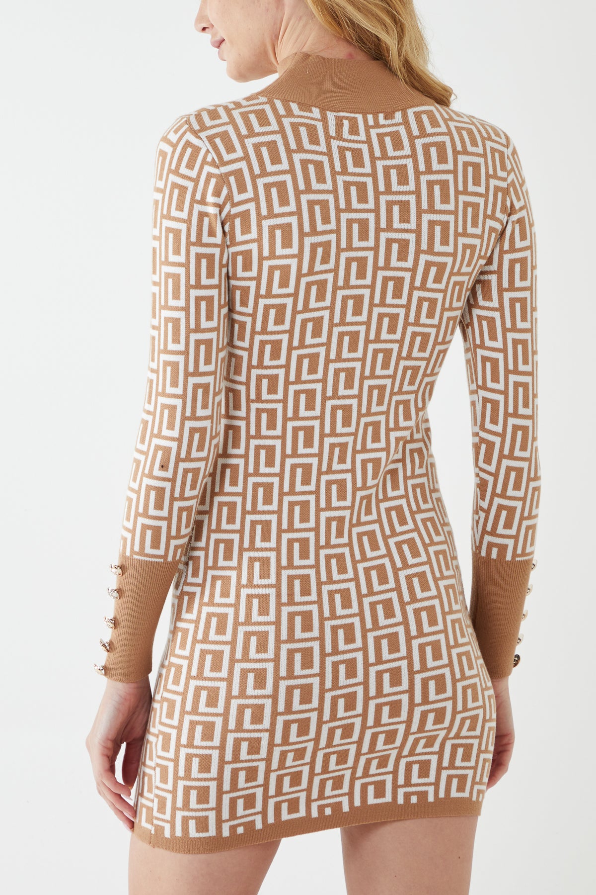 Geometric Jacquard Bodycon Knitted Dress
