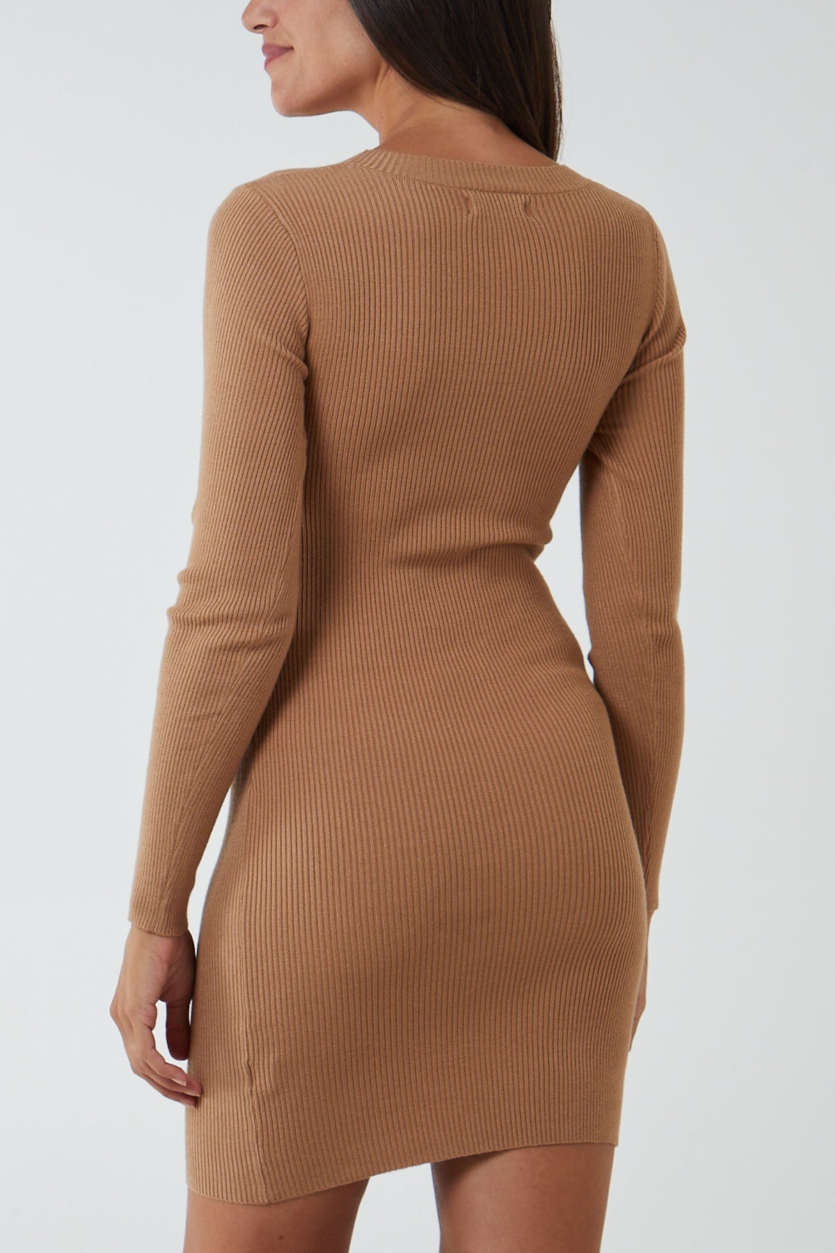 Jewelled Button Cross Over Ribbed Mini Dress