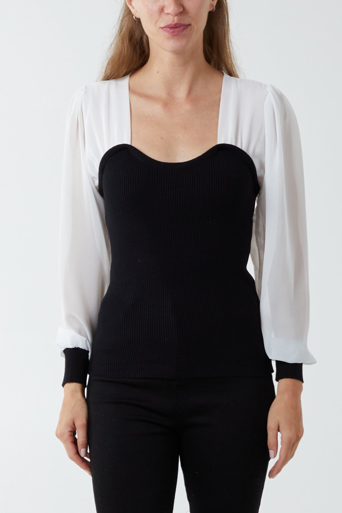 Sweetheart Neck Bodice Sheer Top