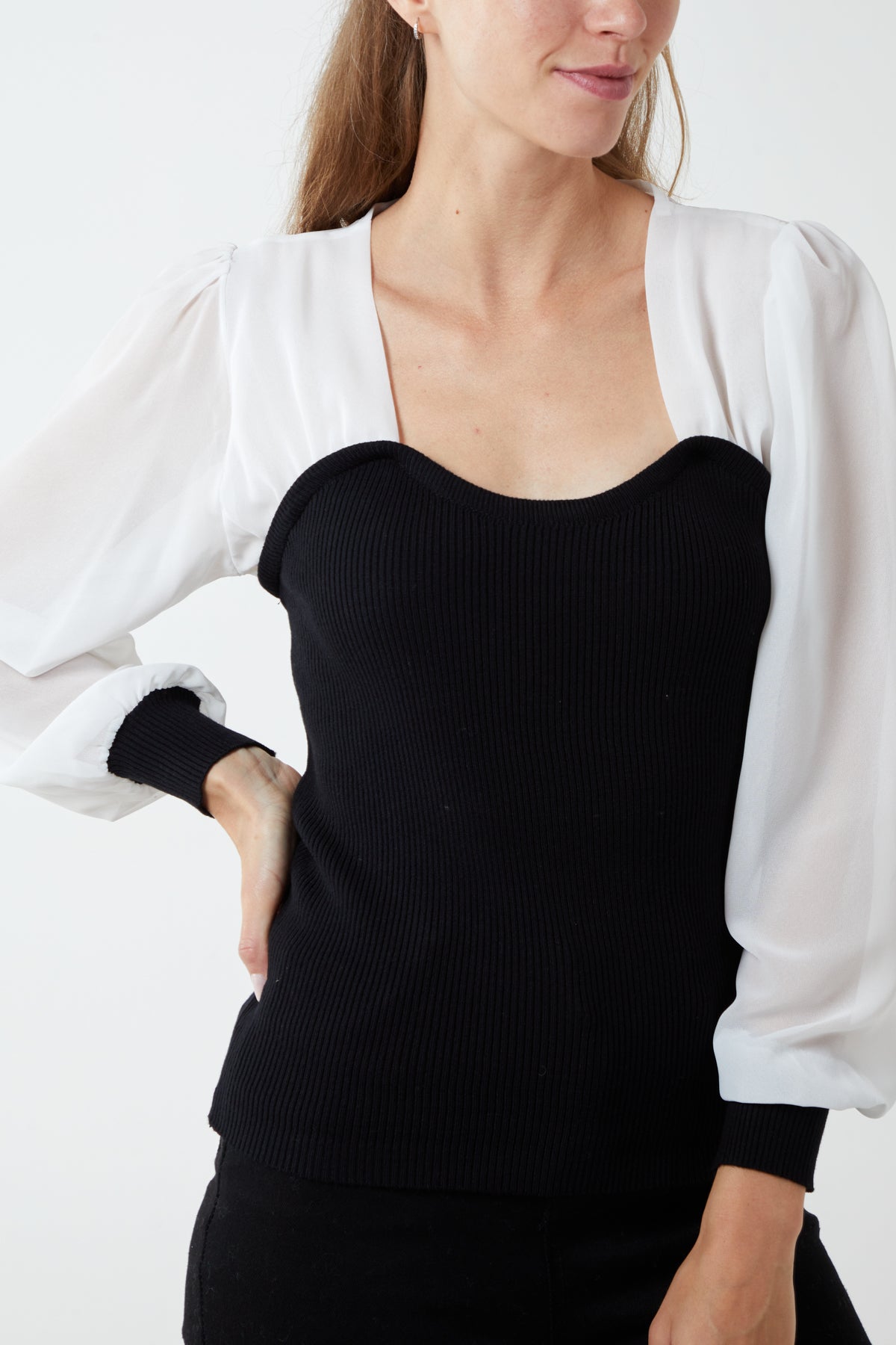Sweetheart Neck Bodice Sheer Top