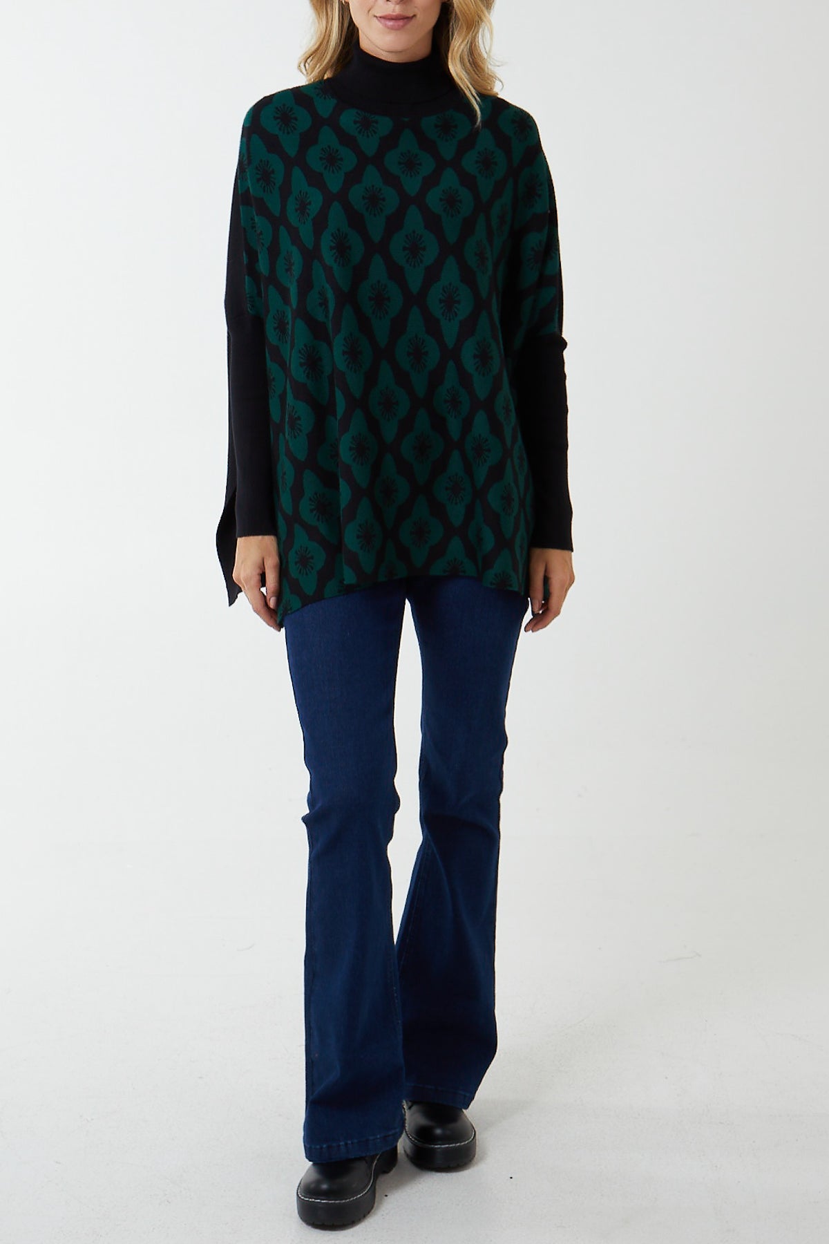 Floral High Neck Poncho Jumper