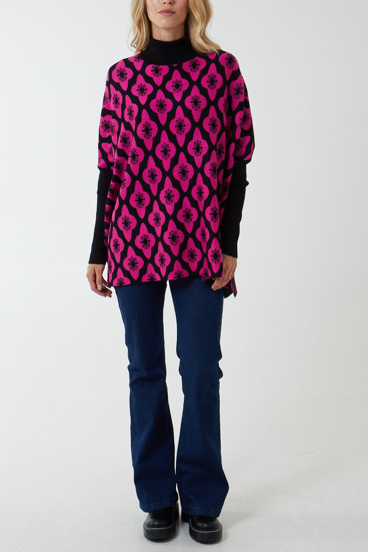 Floral High Neck Poncho Jumper