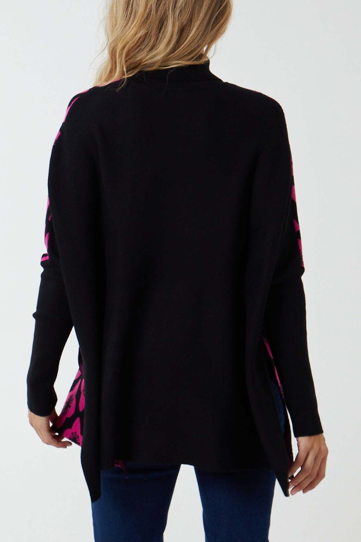 Floral High Neck Poncho Jumper