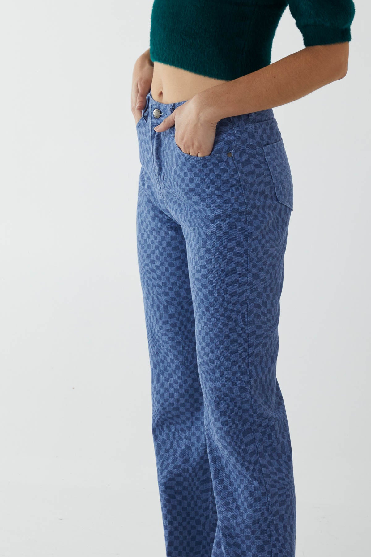 Retro Checkered Denim Jeans