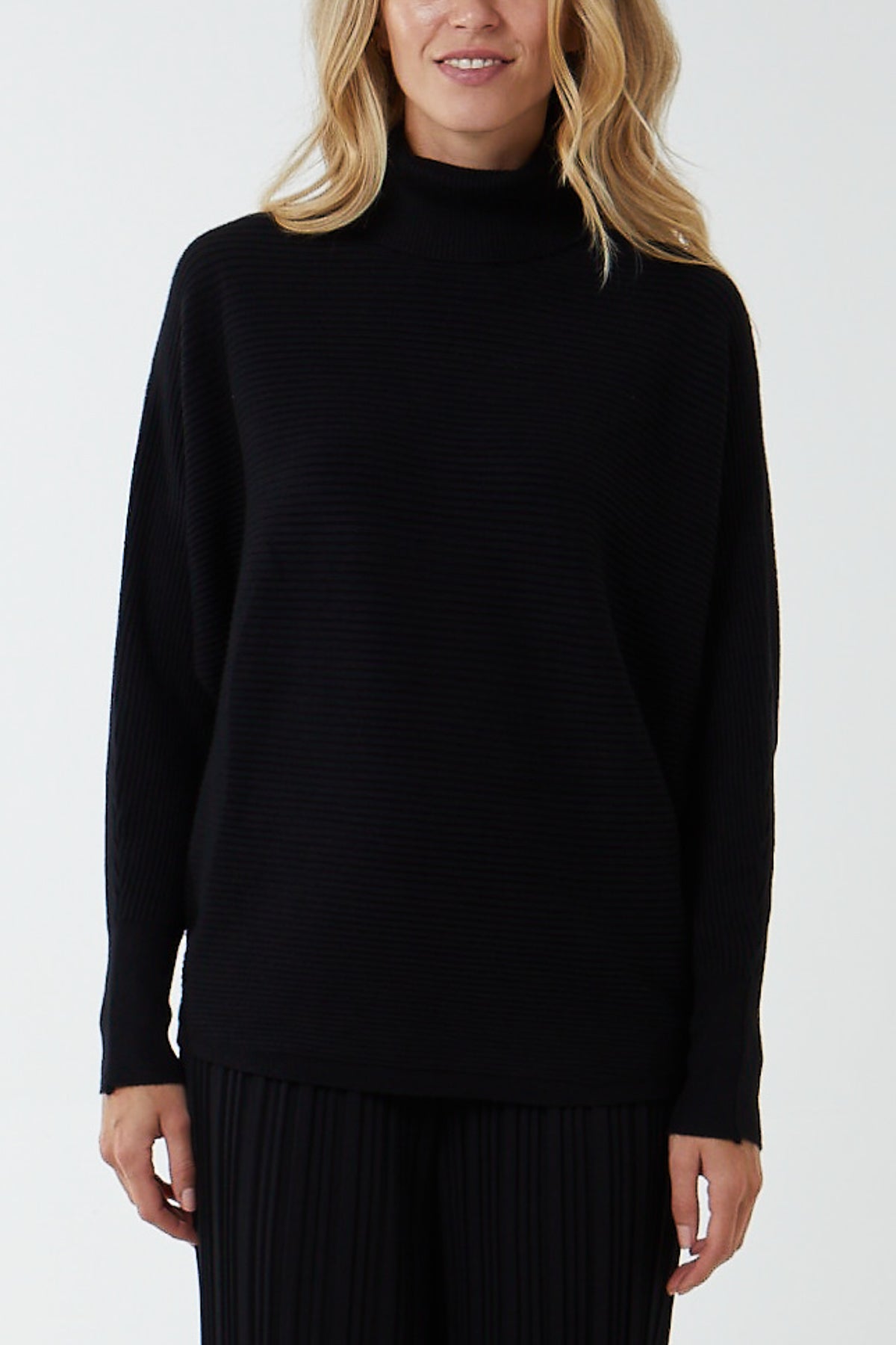 Roll Neck Ribbed Batwing Jumper