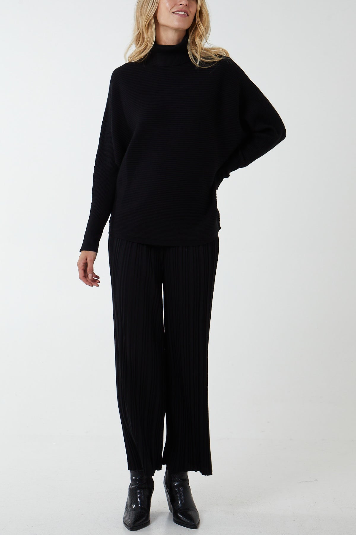 Roll Neck Ribbed Batwing Jumper