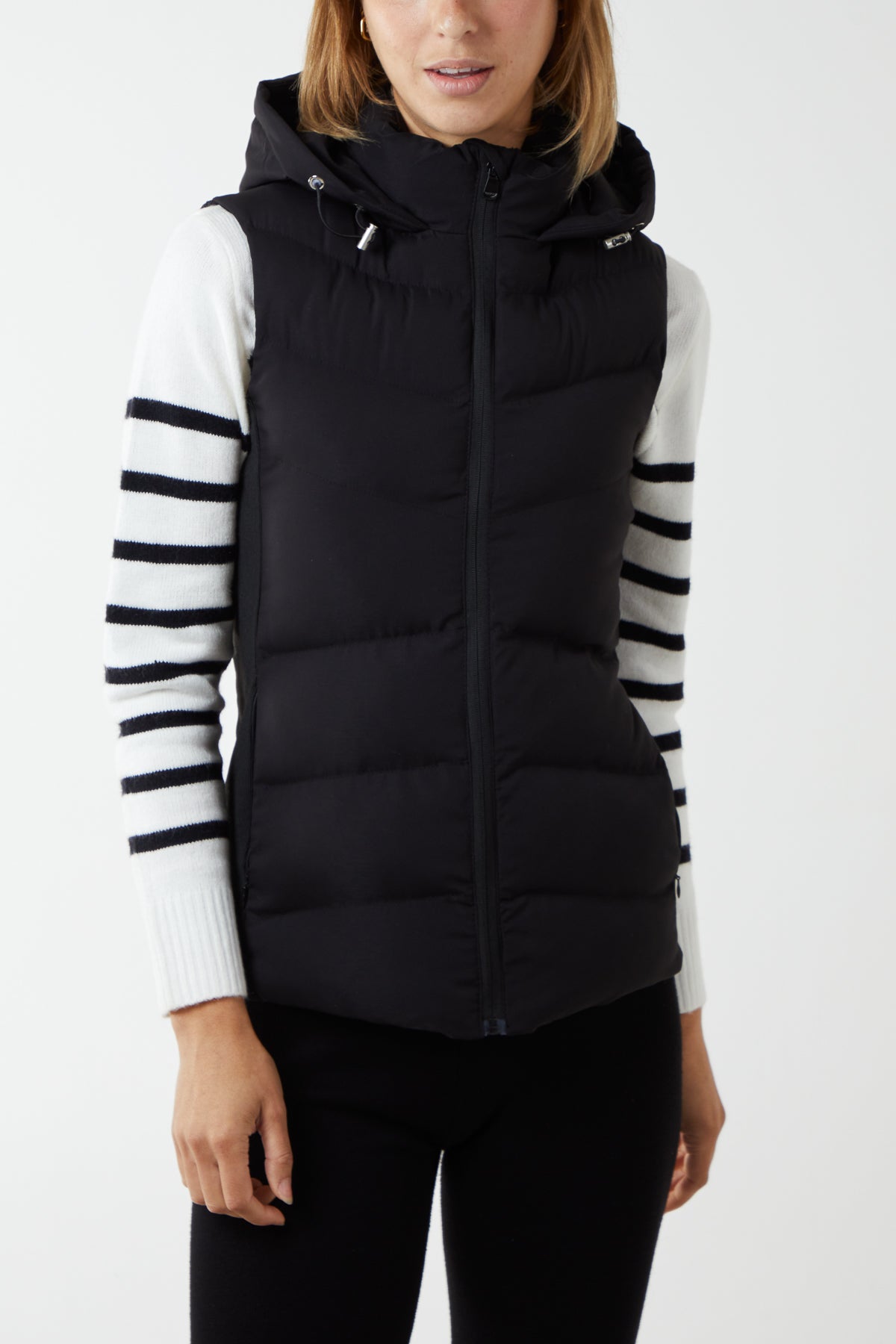 Padded Short Gilet With Pockets & Hood