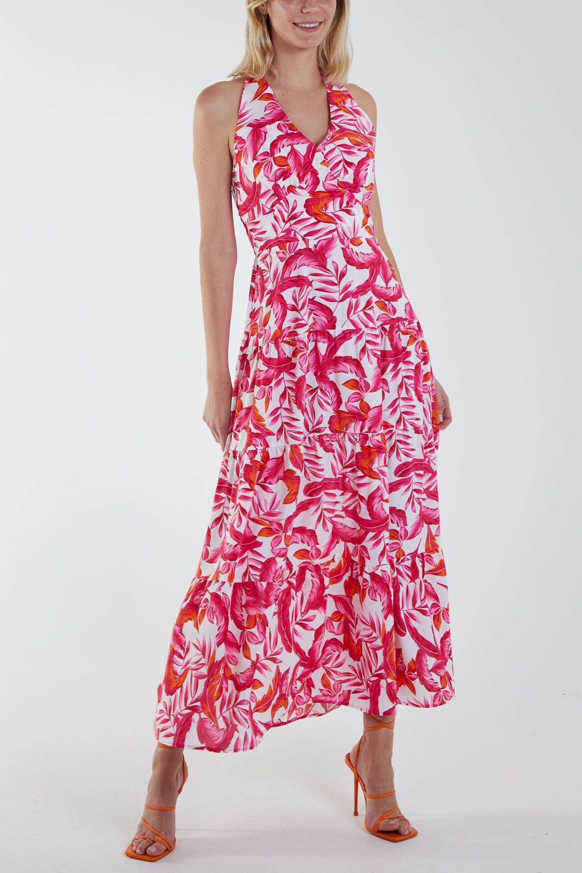 Halterneck Printed Large Floral Maxi Dress